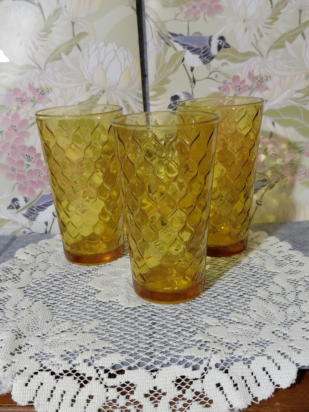 Amber Textured Glass Tumbler Set of 3 - Elegant Honey Amber Drinkware